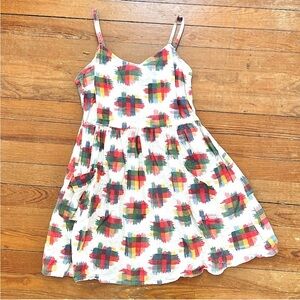 Topshop | Brushstroke Print Linen Blend Sundress | White/Multicolored | Size 8